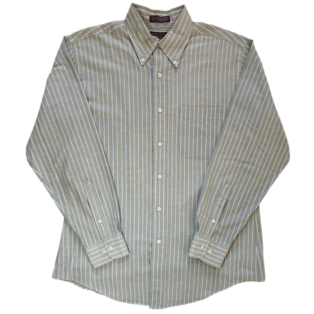 Cambridge Classics Men's Green Dress Shirt Long Sleeve Button Up Neck 15.5